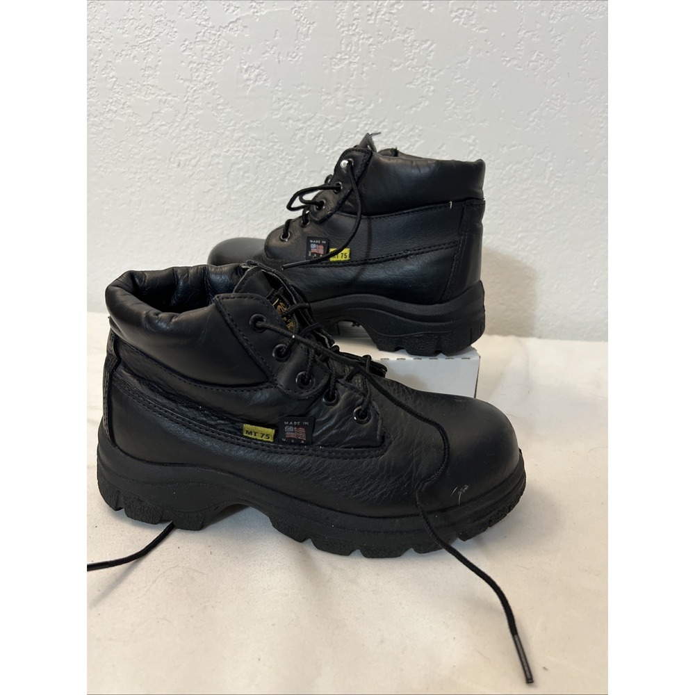 Work 1 MT 75 Work Boots Black Leather Men's Size 5.5W Steel‎ Toe 49751 USA Ankle